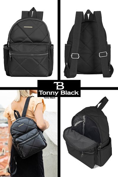 Tonny Black Originální dámský velkoobjemový komfortní 4-komorový cestovní školní batoh pro každodenní použití