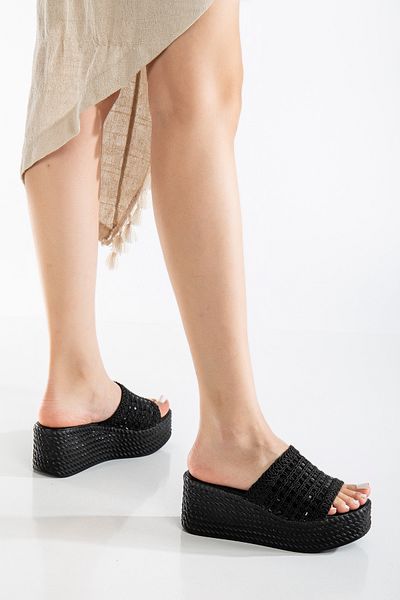 HCO Women's Wedge Heeled Stone Braided Slippers