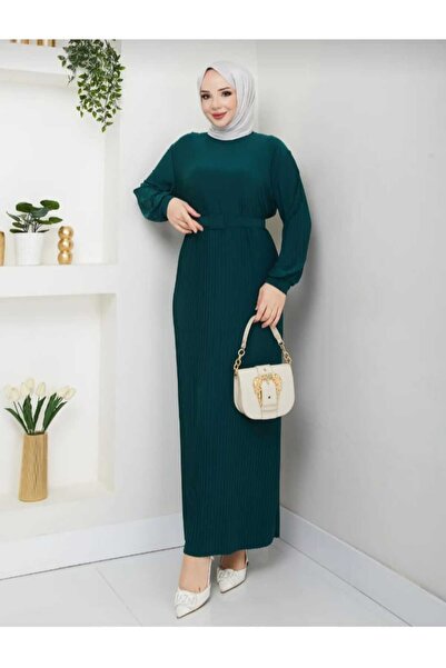 ECK MODA Rochie flexibilă din lycra, cu centură plisată, din țesătură nisipoasă