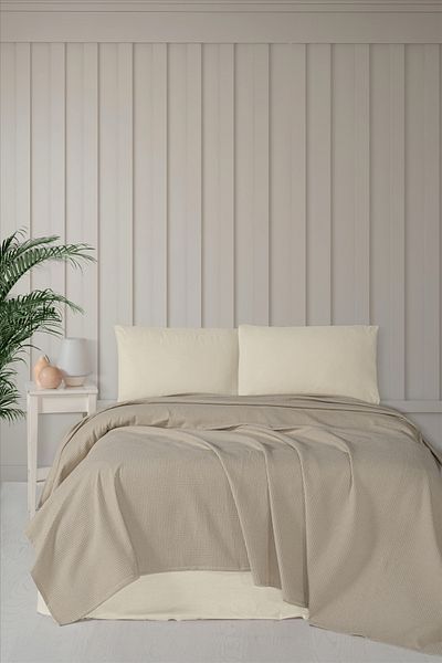 CEMETEKS FİRUZE Seamless Closure for Sheets and Pillowcases with Cotton Double Pique Set