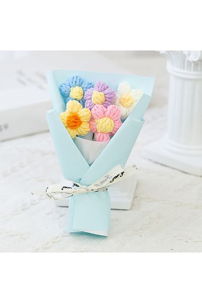 Choice Blue Creative Mini Knitted Flower Bouquet, Woolen Flower Bouquet, Floral Decoration