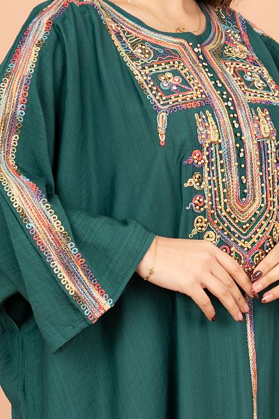 IKKXA FreeSize Solid Jalabiya with Intricate Embroidery