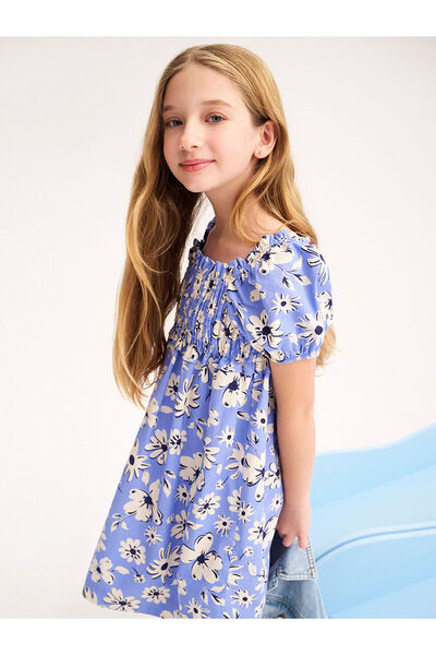 LC Waikiki Rochie pentru fete cu guler pătrat albastru LCW Kids