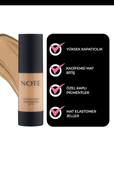 NOTE Mattifying Extreme Wear Spf 15 Yoğun Kapatıcı Mat Bitişli Fondöten - 02 Natural Beige
