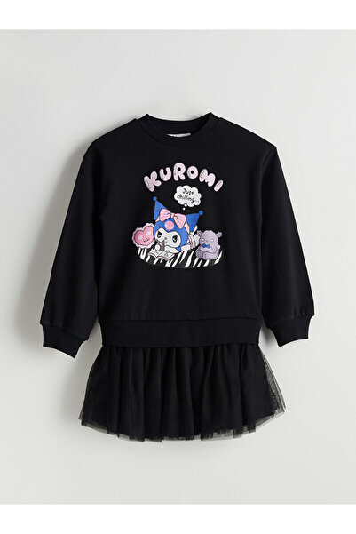 LC Waikiki Rochie pentru fetiță cu imprimeu Kuromi cu gât negru LCW Kids