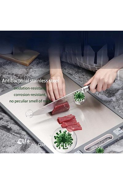 COOYA Stainless Steel Cutting Boards,Double Sided,Eco-Friendly Rubber Edge Non-slip,with Sharpener