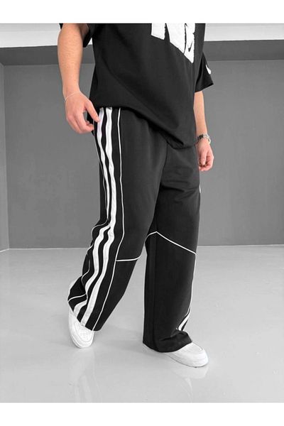 Ebedi Black Two Thread Fabric Stripe Bottom Tracksuit