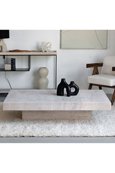 MIARIK DESIGN Larella -Traverten Dikdörtgen Ayak Orta Sehpa