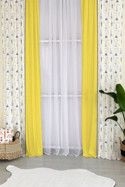 Lolla White Yellow Detailed Gray Tent Background Curtain 1003