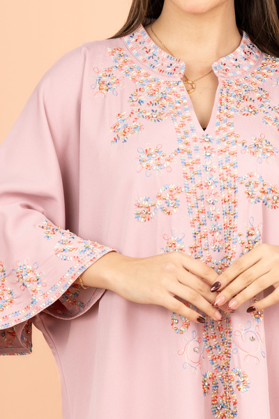 IKKXA FreeSize Solid Jalabiya with Intricate Embroidery