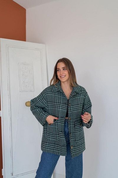 MODAVERA    Mint Buttoned Plaid Coat