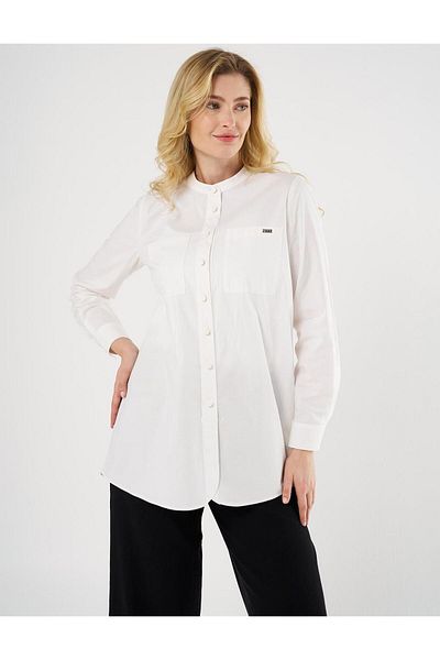 Kayra Judge Collar Poplin Tunic 70004 Ecru