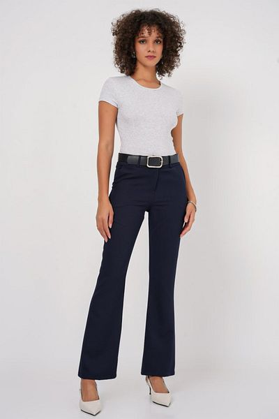 leyla sanat sanata yeni bir bakış açısı Leyla Sanat Sanata a New Perspective 6538 Belted Spanish Leg Pants - Navy Blue