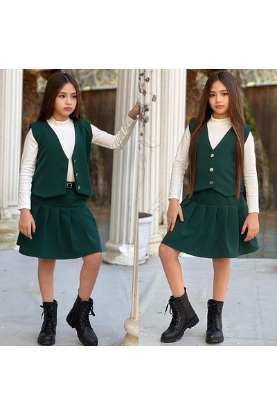 Ysferbutik Girl's Skirt Vest Sweet Belt