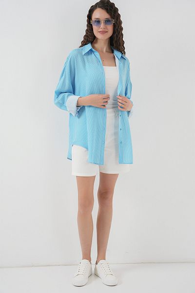 Bigdart Women's Striped Oversize Shirt 20295 - Blue