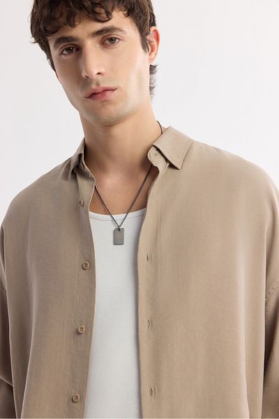 Avva Beige Bottomed Brit Collar Modal Blended Men's Shirt Oversize Fit A51Y2168