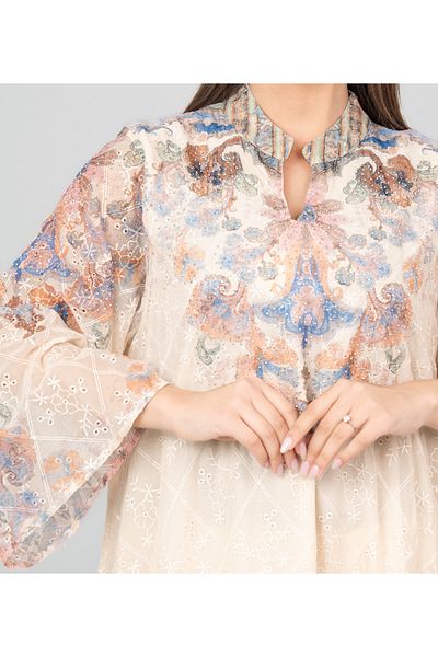 IKKXA Floral Flared Sleeves Printed Jalabiya