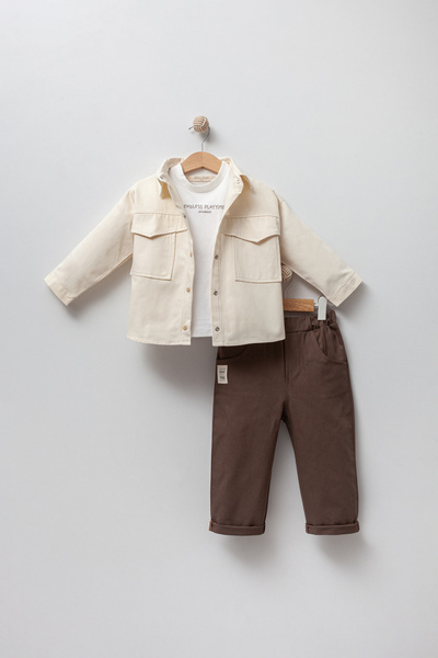 Jikko Baby Erkek Bebek Gabardin Ceketli 3'lü Takım 9041 MS