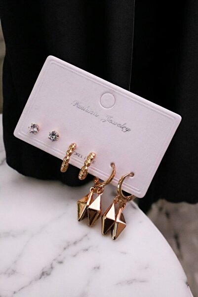 EUROMODA مجموعة أقراط مكونة من 3 قطع مصممة خصيصًا مع أقراط دائرية وأقراط سوليتير