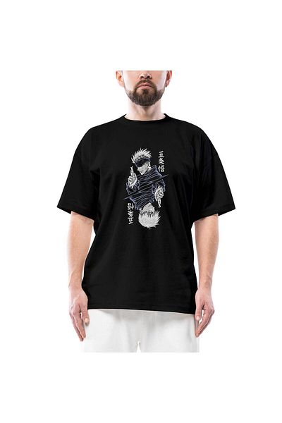 Z zepplin Gojo Satoru Jujutsu Oversize Μαύρο T-Shirt