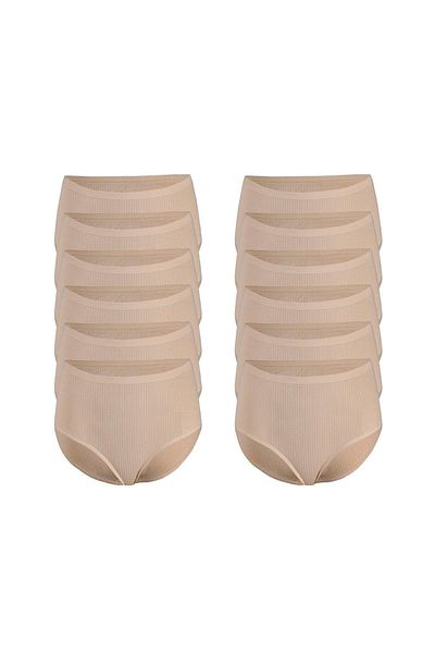 YILDIZ Women's Ribbed High Waist Bato Panties Flexible Large Size 12 Pcs