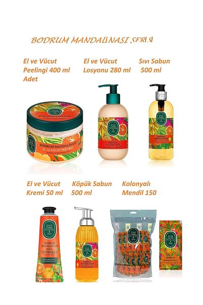 Eyüp Sabri Tuncer Bodrum Tangerine Body Care Series (Peeling, Lotion, Cream, Wet Wipes, Liquid and Foam Soap)