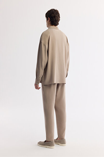 Avva Erkek Bej Alttan Britli Yaka Soft Touch Oversize Fit Gömlek A51Y2168