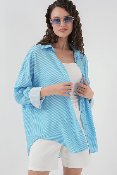 Bigdart Women's Striped Oversize Shirt 20295 - Blue