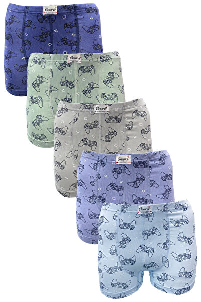 Onurel بوكسر للأولاد مكون من 5 قطع من الليكرا مطبوع بألوان مختلطة