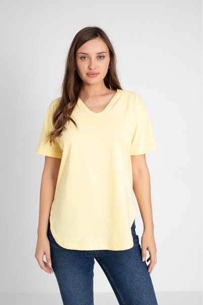 Trendbade Butik Kadın V Yaka Yırtmaçlı Pamuklu T-shirt