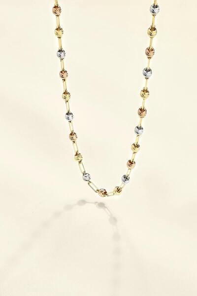 Uşaklıhafız kuyumculuk 14 Ayar Altın Üç Renk Dorikalı Ataç Zincirli Kadın Kolye