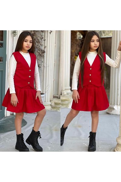 Ysferbutik Girl's Skirt Vest Sweet Belt