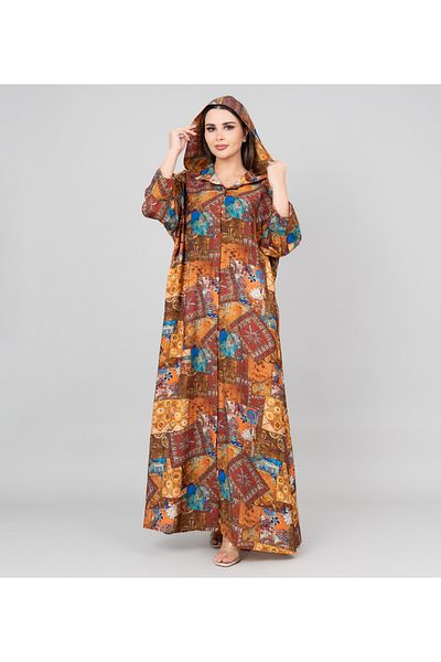 IKKXA Pattern Printed Hooded Jalabiya