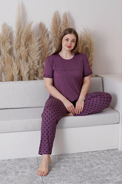 MEBA Kadın Yazlık Kısa Kol Milan Kumaş Büyük Beden Battal Boy Bambu Pijama Takımı