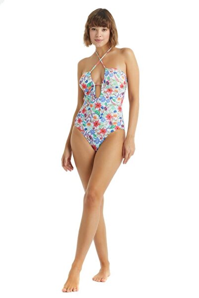 Blackspade Costum de baie pentru femei, fără bretele, cu decolteu, cu model alb C6T2N2O01