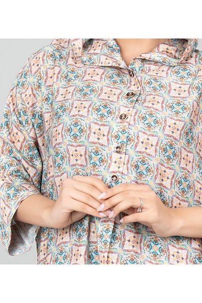 IKKXA Pattern Printed Hooded Jalabiya