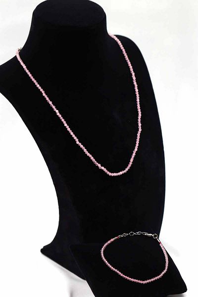 MYTAKIAĞACIMFH Pink Quartz Stone Natural Stone Necklace Bracelet Set Faceted Cut 2-3mm