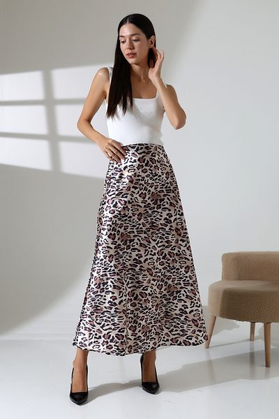 COCOCİX fustă midi din țesătură din satin de viscoză cu imprimeu leopard