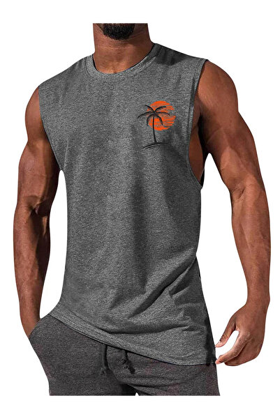 PENTHİLUS Men's Casual Hawaiian Coconut Cotton Sleeveless T-Shirt