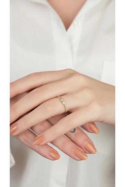 Arpaş 14 Ayar Altın Toplu Taşlı Minimal Yüzük