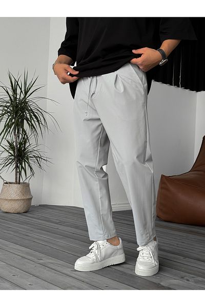 BYBASICMAN بنطلون باراشوت فضفاض باللون الرمادي الفاتح KE-5044