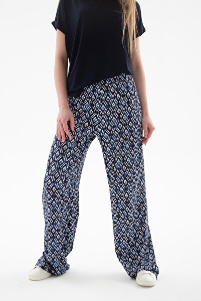 Fashion Friends Desenli Esnek Pantolon Mavi