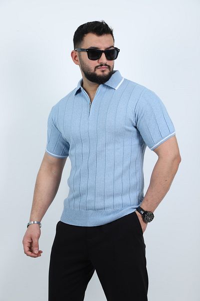 Trendseninle Μπλε Μωρό Μισό Φερμουάρ Πόλο Γιακάς Λείο Πλεκτό ΤιςΌρτ