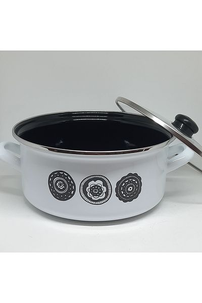 Avşar Enamel Evi̇m 22 cm 2.5 Liter Flat Flowers Enamel Pot