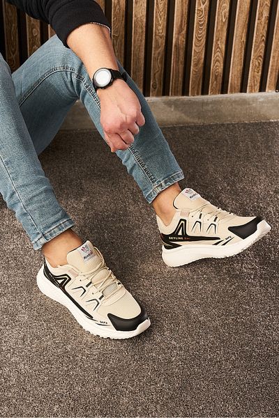 İmerShoes Αθλητικά παπούτσια Casual ανδρικά μπεζ μαύρα αθλητικά παπούτσια με κορδόνια με οδοντωτή χοντρή σόλα με υποστήριξη αστραγάλου 4281