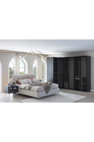 Vivense PANDOR NOX YATAK ODASI TAKIMI CAMLI, KÖŞE MODÜLLÜ, KOYU CEVİZ