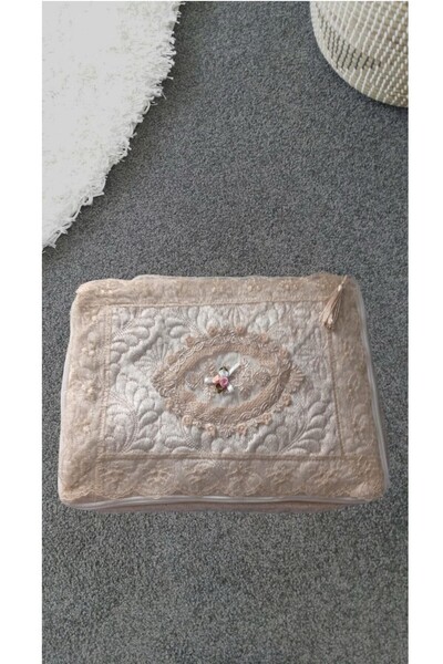 Butik 2'li Cappuccıno Renk Kadife Fransız Motifli Püsküllü Söz&nişan Şase Bohça Hurcu 30x45x20