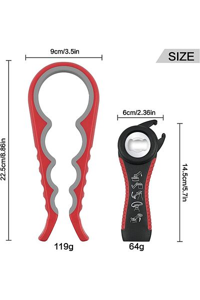 COOYA 2PCS Jar Opener, 4 in 1 Multiple Function Can Opener Bottle Opener, with Silicone Handle