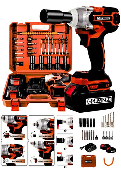 Graizer Alman 88 V 5 Ah Akülü Somun Bijon Sökme Takma Sikma Makinesi Matkap Akülü Vidalama Kömürsüz Motor