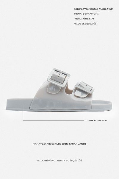 NİŞANTAŞI SHOES Papuci de damă Marlowe, gri transparent, cu cataramă dublă, cu talpă plată